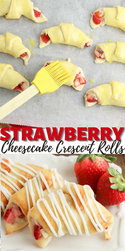 Strawberry Cheesecake Crescent Rolls - Dine Dream Discover Cheesecake Cresent Roll, Simple Crescent Roll Recipes, Crescent Roll Cheesecake Bites, Crescent Roll Strawberry Dessert, Desserts With Pillsbury Crescent Rolls, Crescent Roll Pastry Recipes, Canned Crossant Recipes, Crescent Roll Recipes Dessert Strawberry, Crescent Roll Dessert Recipes Easy