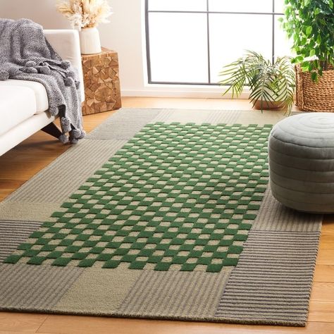 Modern Wool Rugs, Checkered Rug, Artisan Rugs, Green Area Rugs, Hand Tufted Rugs, Mid Century Modern Design, Green Rug, Tufted Rug, Online Home Decor Stores