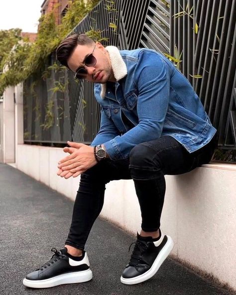 A Man, Denim Jacket, Sneakers, Black