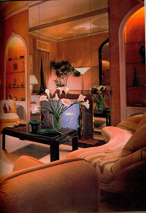 Because, in the immortal words of Jaqueline Suzanne, "Once is Not Enough," The entire house was done in this exact shade! (Architectural Digest) 80s Living Room, 80s Deco, 1980s Interior, 1980s Decor, 70s Interior Design, 80s Interior Design, 80s Room, 80s Art Deco, 80s Bedroom