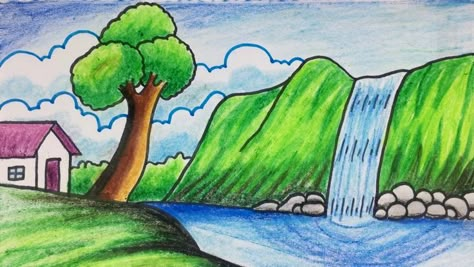 natural waterfall drawing Waterfalls Drawing Easy, Water Falls Drawing, Water Fall Drawing Easy, Waterfall Drawing Easy, Waterfall Drawing Pencil, Waterfall Simple Drawing, Cartoon Waterfall Drawing, Drawing Waterfall, Waterfall Drawing