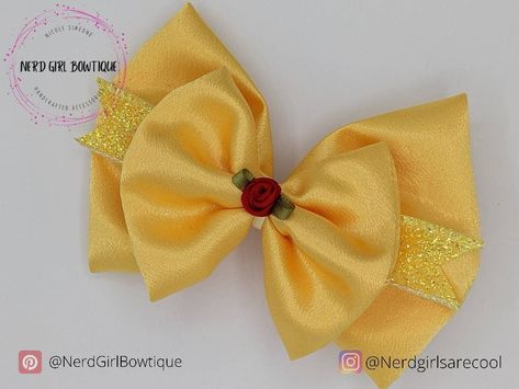 Belle Inspired Hair, Belle Bow, Disney Hair Bows, Belle Cosplay, Disney Hair, Ribbon Rosettes, Homemade Wedding, Disney Bounding, Cosplay Hair