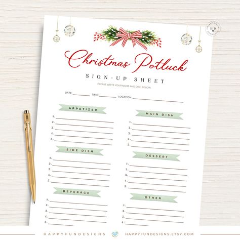 Christmas Potluck Sign Up Sheet, Potluck Christmas, Potluck Sign Up Sheet, Breakfast Potluck, Office Potluck, Holiday Potluck, Christmas Potluck, Thanksgiving Potluck, Sign Up Sheets