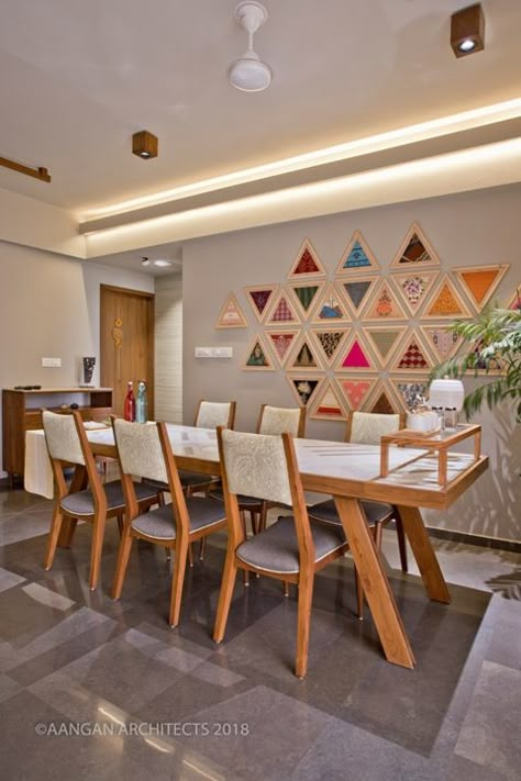 OWN HOUSE – Aangan Architects Dining Area Design India, Dining Hall Wall Decor, Dining Area Painting Ideas, Frames For Dining Room Wall Decor, Wall Art Dinning Room Inspiration, Dining Room Framed Art, Creative Wall Decor Ideas Living Room, Dining Area Wall Design Modern, Dining Space Wall Decor