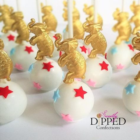 Carnival Cake Pops, Elephant Themed Cake, Circus Cake Pops, Dipped Desserts, Elephant Cake Pops, Carnival Themed Cakes, Circus Birthday Cake, Cake Pops Chocolate, Circus Theme Cakes