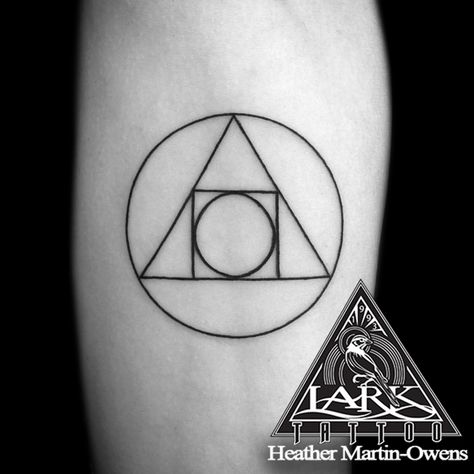 Circle Square Triangle Tattoo, Circle Tattoo Meaning, Lark Tattoo, Triangle Tattoo Meaning, Square Tattoo, Underarm Tattoo, Circle Square Triangle, Stone Tattoo, Alchemy Tattoo