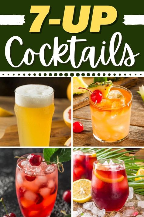 These 7-Up cocktails are full of citrus flavor and are so easy to whip up! From punch to 7 and 7 to a Dirty Shirley, you can't go wrong with these classic drinks. 7up Drinks Alcohol, Mixed Drinks Alcoholic Large Batch, Well Drinks Alcohol Cocktails, 7 And 7 Cocktail, Soda And Alcohol Combos, Bulk Alcohol Drinks Recipes, Innocent Drinks, Dirty Shirley, Fruity Alcohol Drinks