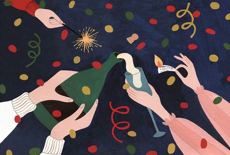 Illustration by Evgeniya Skubina instagram evgeniya.skubina, www.skubina.ru #illustration #newyearcard #newyearillustration #newyear Behance Illustration, Puzzle Logo, Christmas Card Illustration, New Year Illustration, New Year Art, Graph Design, New Years Poster, 카드 디자인, E Card