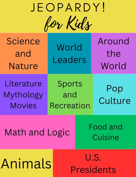 100 of the Best Kids Jeopardy Questions: Fun Learning Challenge. Check out loads of awesome Jeopardy! Questions for kids with 10 great categories! Jeopardy For Kids, Jeopardy Questions, Learning Challenge, Diy Kids Games, Facts For Kids, Game Nights, Fall Crafts For Kids, Crafty Kids, Hogwarts School