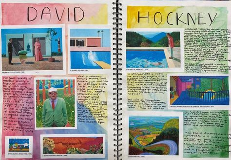 David Hockney Artist Research Page Gcse, David Hockney Gcse Art Page, David Hockney Artist Research Page, David Hockney Artist, David Hockney Art, Artist Research Page, Scottish Colourists, Textiles Sketchbook, A Level Art Sketchbook