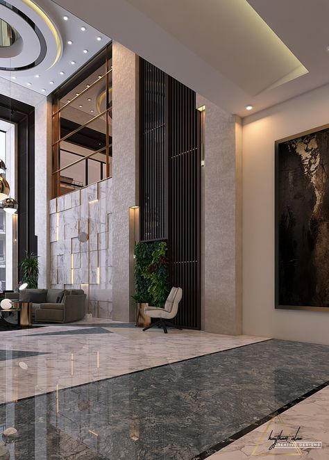 Lobby Design House, Office Reference, Entrance Lobby Design, Modern Lobby, Double Height Living Room, Small Office Design Interior, Hotel Lobby Design, Lobby Interior Design, Hotel Floor