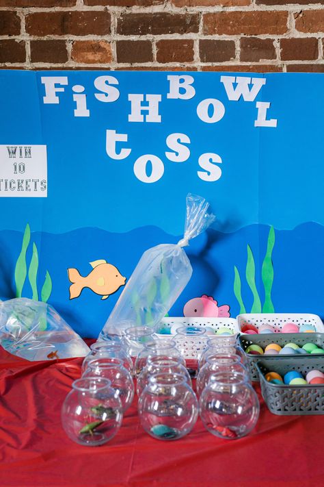 Fish Cup Game, Fishing Themed Birthday Party Games, Fish Themed Birthday Party Games, Fish Theme Party Games, Fish Birthday Party Games, Under The Sea Vbs Games, Ofishally One Birthday Party Games, Fishing Themed Games, Ocean Birthday Games