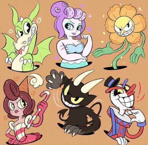 Beppi The Clown, Grim Matchstick, Baroness Von Bon Bon, Cagney Carnation, Cala Maria, 1930s Cartoons, Cup Head, Cartoon Style Drawing, Art Fanart