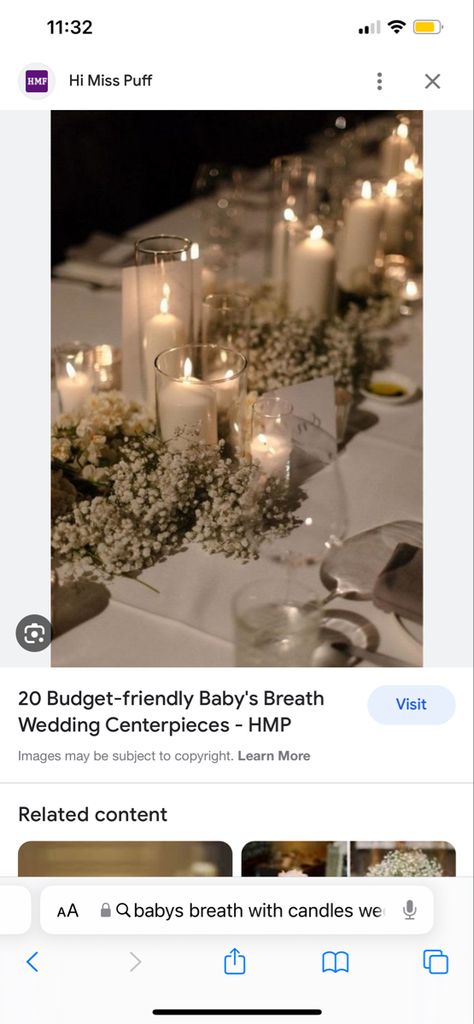 Candles And Babies Breath Centerpieces, Ikea Cylinder Vase Ideas Wedding, Cylinder Candle Centerpieces, Candles In Glass Cylinders Wedding, Cylinder Vase Centerpiece Wedding Floating Candles, Cylinder Vase Centerpiece Wedding Floating Candles White Flowers, White Candles Centerpiece, Baby’s Breath Table Runner Wedding, Glass Cylinder Candle Holder Wedding