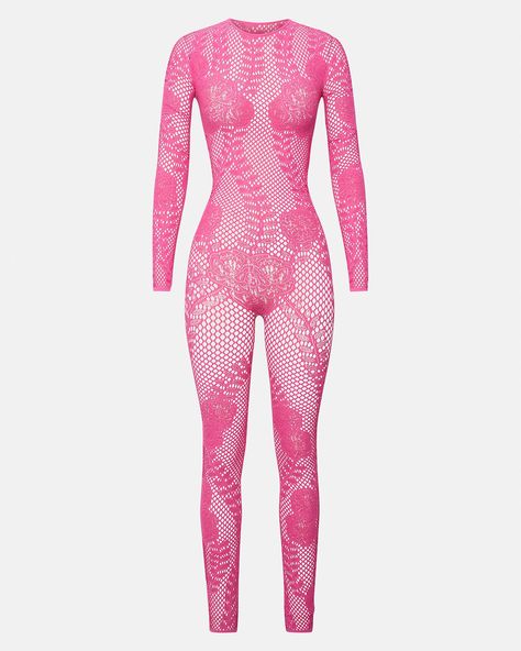 The Love Factory drop: PINK 🩷 Fishnet Jumpsuit, Outfits At Home, Princess Era, Pink Fishnets, Dreamscape Architecture, Skirt Shapewear, Jumpsuit Pink, Png Clothes, Poster Girl