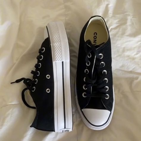 Converse Platform Low Top, Converse Canvas Low-top Platform Sneakers, Black Platform Converse Low, Low Rise Black Converse, Black Low-top Converse Sneakers, Converse Low, Converse Platform, Converse Low Tops, Black Laces