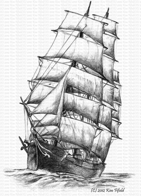 Pencil drawing of the Sailing Ship Windermere. Logo redraw for  Java Sea Trading Company   - they have great cabinets, love those traditi... Pirate Ship Drawing, Ship Sketch, Boat Tattoo, Navi A Vela, Boat Drawing, Old Sailing Ships, Ship Tattoo, Ship Drawing, Ship Paintings