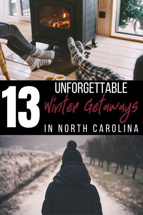 Winter is coming and we have some of the best winter getaways in North Carolina! From the North Carolina mountains to the coast, there are plenty of places to explore during the winter in North Carolina. Go skiing, snow tubing, or relax by the ocean. These NC winter vacations are a must! #travel #northcarolina #NC #winter #wintertravel Things To Do In Asheville Nc Winter, North Carolina Winter Vacation, Winter North Carolina, Winter In North Carolina, Best Winter Getaways In Us, East Coast Winter Vacation Ideas, Maggie Valley North Carolina Winter, Boone Nc Winter, North Carolina Winter