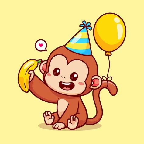 Banana Cartoon, Monkey Birthday Party, Monkey Birthday Parties, Monkey Drawing, Monkey Birthday, Cartoon Monkey, Holiday Icon, Clay Diy Projects, Animated Animals