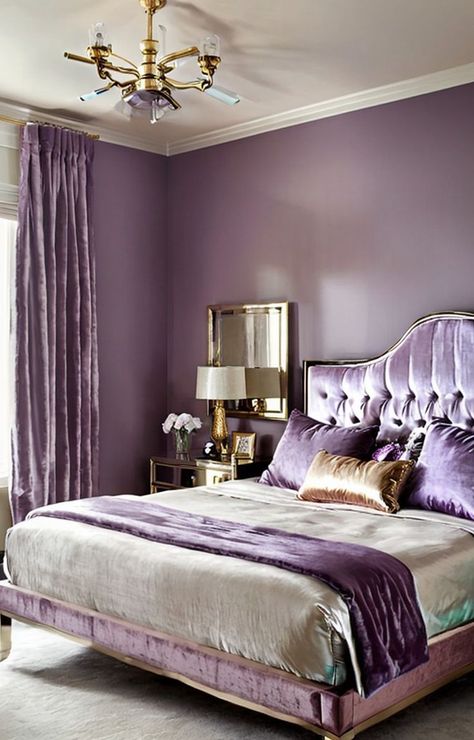 Purple And Gold Bedroom Ideas, Modern Purple Bedroom, Purple And Gold Bedroom, Gold Bedroom Ideas, Purple Bedroom Design, Grey And Gold Bedroom, Blue And Gold Bedroom, Copper Bedroom, Rose Gold Bedroom