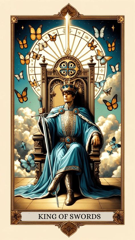 Discover the King of Swords tarot card's profound insights. Dive deep into its wisdom of intellect, clarity, and leadership. Uncover its truths now!https://centerspirited.com/tarot/king-of-swords-card-meaning/ The King Of Swords Tarot, King Swords Tarot Meaning, King Tarot Card, King Of Swords Tarot Meaning, Tarot Cards Decks Beautiful, King Of Swords Tarot, King Of Swords, Animal Tarot, Tarot Significado