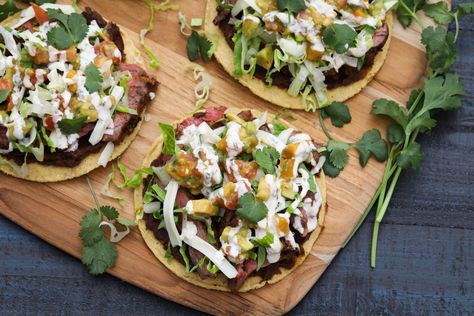 Steak Tostadas, Quick Easy Brownies, Shrimp Po Boy Recipe, Mayonnaise Recipes, Tostadas Recipe, Party Crowd, Grilled Skirt Steak, Cilantro Sauce, Pumpkin Chili