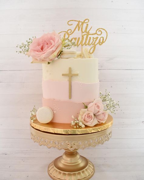 Pink Baptism Cake, Pink Christening Cake, Girl Baptism Party, Christening Cake Girls, Baptism Cake Girl, Comunion Cake, Dedication Cake, Baptism Decorations Girl, Baptism Themes