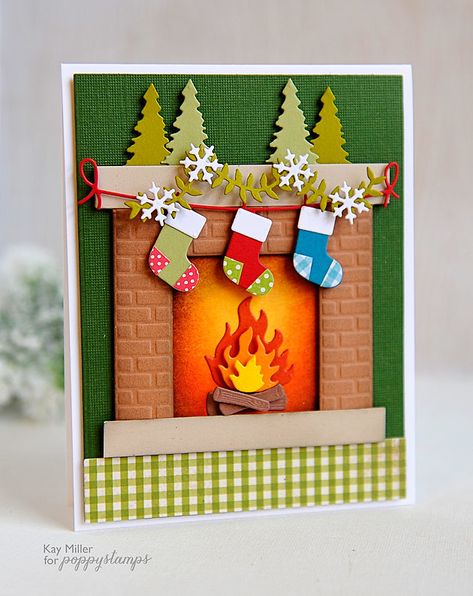 Handmade Christmas Card, Handmade Things, Homemade Christmas Cards, Christmas Card Crafts, Cricut Cards, Christmas Fireplace, Recipes Dessert, Diy Christmas Cards, Winter Cards