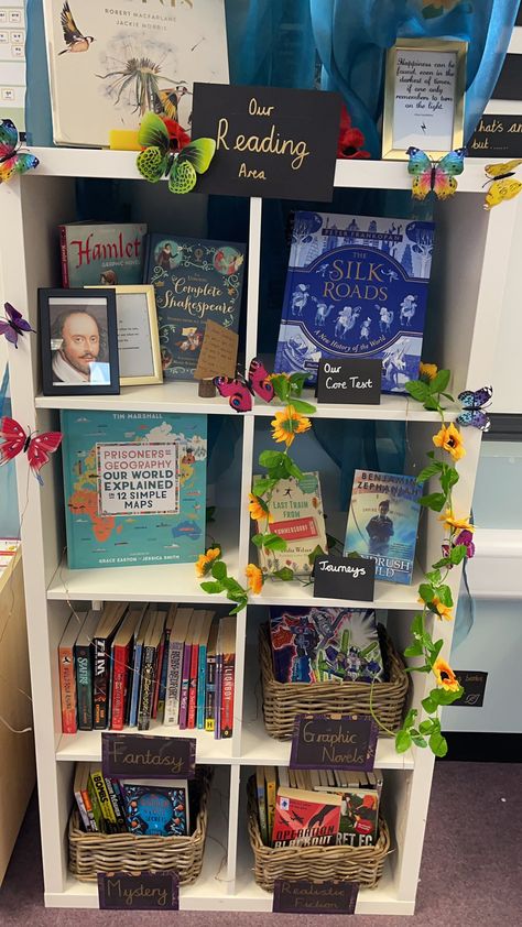 Reading Corner Primary School, Cosy Book Corner Classroom, Calm Reading Corner Classroom, Year 2 Book Corner, Reading Book Corner Classroom, Our Reading Journey Display, Primary School Book Corner, Reading Displays Ks2, Reading Shed School