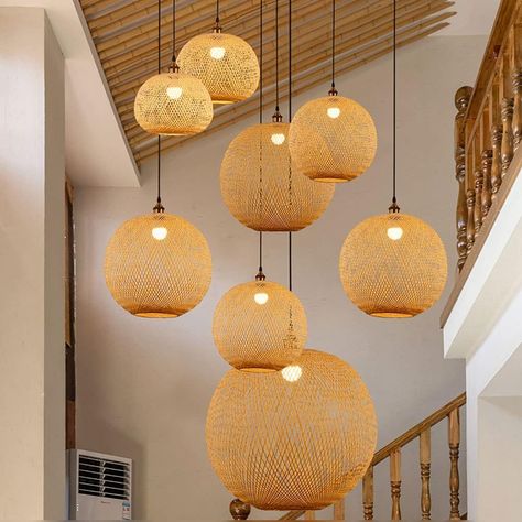 Amazon.com: KXKLGWHN Creative Round Ball Rattan Pendant Light,Simple and Retro Weaving Hanging Lamp,E27 Screw Single Headed Chandeliers,Lighting Fixtures for Restaurants,staircases and Tea Rooms : Tools & Home Improvement Retro Ceiling Lights, Bamboo Light, Bulb Pendant Light, Living Room Corner, Bamboo Bedding, Bamboo Pendant Light, Wooden Light, Rattan Pendant Light, Bamboo Weaving