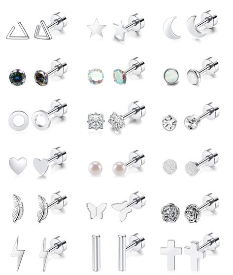 18 Pairs Stainless Steel Stud Earrings Set for Women Men Star Moon flower Heart Leaf Opal 20G Cartilage Earrings Hypoallergenic Flatback Earrings Piercing Jewelry Cartlidge Earrings, Leaf Geometric, Cartilage Earrings Stud, Earrings Opal, Cartilage Stud, Flat Back Earrings, Womens Earrings Studs, Dainty Studs, Tiny Studs