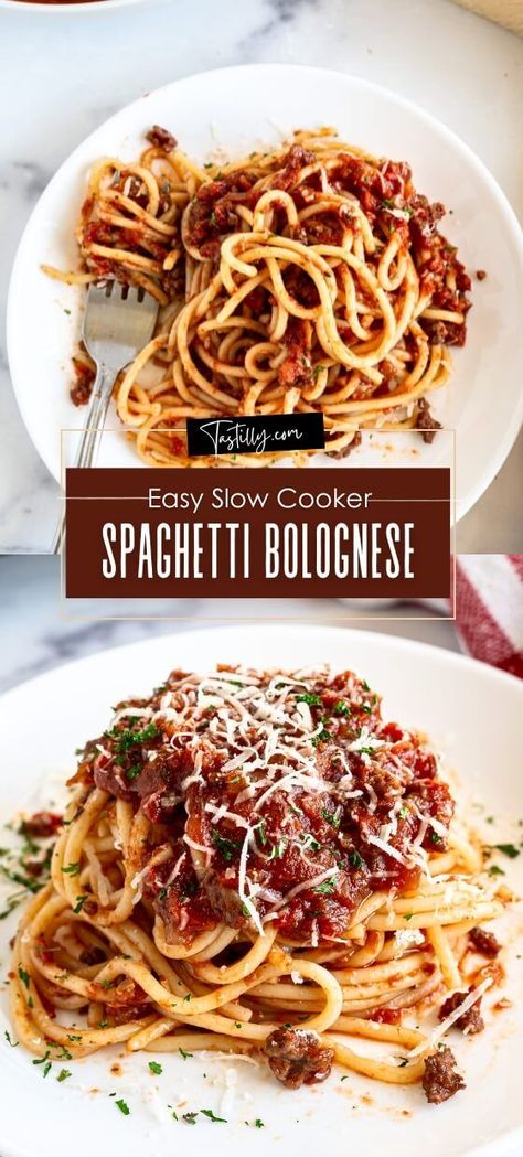 Set & Forget Easy Slow Cooker Spaghetti Bolognese – Tastilly Rigatoni Bolognese Recipe, Spaghetti Sauces, Bolognese Sauce Authentic, Casseroles Beef, Best Homemade Spaghetti Sauce, Slow Cooker Bolognese Sauce, Hawaiian Crockpot Chicken, Crockpot Italian, Italian Sauces