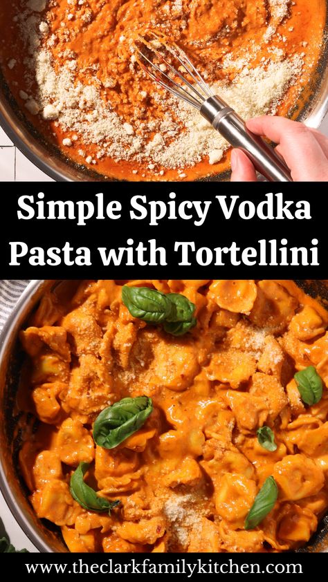 Vodka Tortellini Recipes, Vodka Sauce Tortellini, Spicy Tortellini Pasta, Tortellini Vodka Sauce, Spicy Vodka Pasta, Cheese Tortellini Recipes, Cheesy Tortellini, Vodka Sauce Pasta, Vodka Pasta