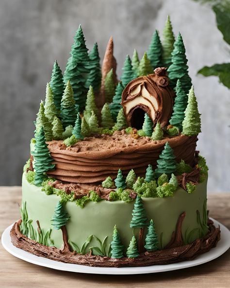 Forest Cake (Rating From 0 to 10) 😁 Nature Theme Birthday Cake, Tree Cake Ideas, Woodland Forest Cake, Winter Forest Cake, Forest Animal Cake, Forest Theme Cupcakes, Woodland Creature Cake, Forest Cake Woodland, Forest Theme Cake