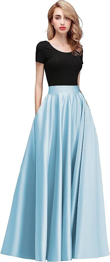 honey qiao Women's Fashion Long Skirt Formal Satin A-Line Skirt High Waist at Amazon Women’s Clothing store Pleated Skirt Outfit Wedding, Pleated Skirt Outfit Formal, Silver Pleated Skirt Outfit, Pleated Skirt Outfit Casual, Pleated Skirt Outfit Summer, Long Skirt Formal, Skirt Outfit Casual, Satin Skirts, Skirt Outfit Summer