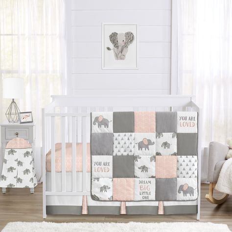 Create a pretty focal point in your little one's nursery with this four-piece safari-themed crib bedding set by Sweet JoJo Designs. Safari Baby Girl, Elephant Crib Bedding, Baby Girl Crib Bedding Sets, Girl Crib Bedding Sets, Crib Comforter, Elephant Safari, Baby Crib Bedding Sets, Bedding Sets Grey