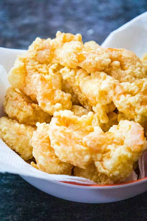 crispy fried shrimp draining on a paper towel in a bowl Cornstarch Fried Shrimp, Chinese Fried Shrimp Batter, Best Batter For Frying, Fried Shrimp Balls Recipe, Fried Shrimp With Cornstarch, Pan Fried Shrimp Recipes Easy, Asian Fried Shrimp, Fried Shrimp Batter Recipes, Batter For Fried Shrimp