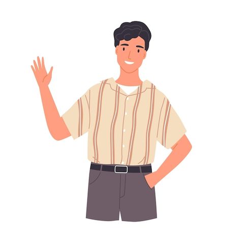 Vector portrait of smiling young man say... | Premium Vector #Freepik #vector #say-hello #hello-hand #person #happy-guy Person Waving Drawing, Happy Man Illustration, Hello Animation, Person Waving, Math Wallpaper, Hello Photo, Hello Sticker, Wave Drawing, Smiling People