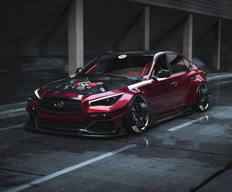 Reanimated Infiniti Q50 Eau Rouge Sports a “Subtle” Amount of Virtual JDM Mods - autoevolution Q50 Red Sport, Wide Body Kits, Infiniti Q50, Nissan Skyline, Performance Cars, Future Car, Sports Cars Luxury, Body Kit, Sports Cars