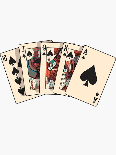 Unique Spades Royal Flush stickers featuring millions of original designs created and sold by indep... Card Tattoo Designs, King Of Spades, Poker Hands, Ace Card, Hand Sticker, Royal Flush, Playing Cards Design, Card Tattoo, Animation Tutorial