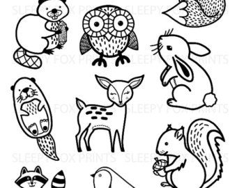 Wild Woodland Clipart WildernessFeather Black and white | Etsy Ivan Cruz, Deer Clipart, Woodland Clipart, Owl Clipart, Arte Doodle, Animal Doodles, Clipart Black And White, Digital Scrapbooking Layouts, Racoon