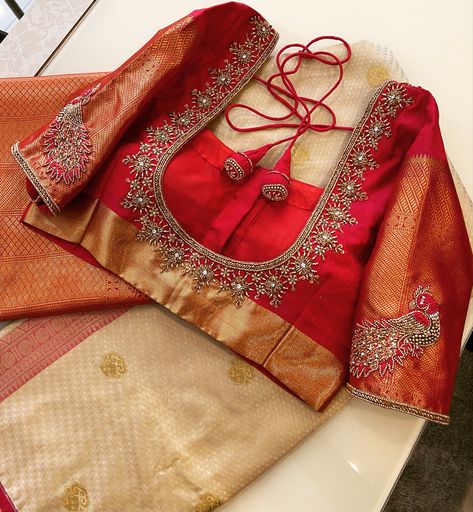 Latest Bridal Blouse Designs 2023, Latest Maggam Work Blouses 2023, Red Blouse Work Designs, Bridal Blouse Designs Latest, Pelli Blouse, Red Blouse Design, Magam Work, Blue Blouse Designs, Latest Bridal Blouse Designs