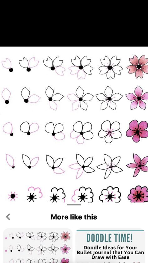 Easy Step By Step Flower Drawing, Sakura Flower Drawing Easy, Step By Step Flower Drawing Easy, Easy Flower Sketches Step By Step, Easy Ways To Draw Flowers, Spring Drawings Ideas Art Easy, How To Draw Different Flowers, Small Flower Drawing Easy, Easy Spring Drawings