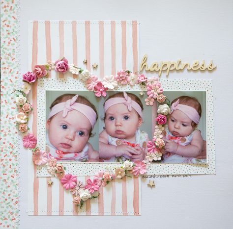 Scrapbook Layouts Baby Girl, Scrapbook Bebe, Family Scrapbook Layouts, Scrapbook Punches, Scrapbook Design Layout, Project Life Scrapbook, Baby Scrapbook Pages, Scrapbooking Layouts Baby