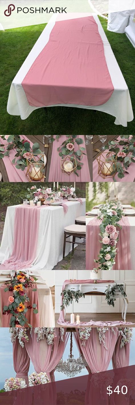 Six dusty rose chiffon table runners Dusty Rose Chiffon Table Runner, Dusty Rose Wedding Table Settings, Dusty Rose Table Runner, Graduation Table, Valentines Dinner, Rose Curtains, Table Rose, Graduation Tables, Garden Bridal Showers