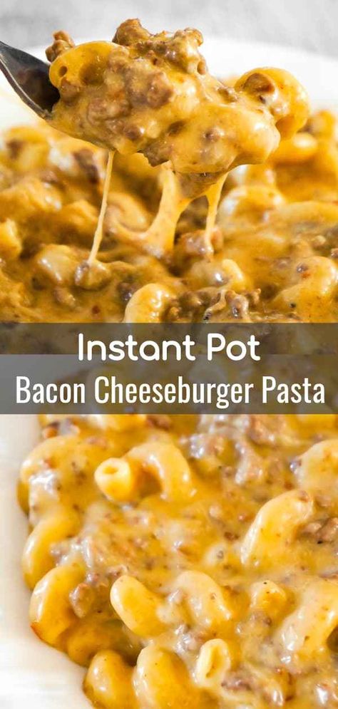 Instant Pot Bacon Cheeseburger Pasta is an easy ground beef dinner recipe packed with flavour. This cheesy pasta is super creamy and loaded with ground beef and real bacon bits. Bacon Cheeseburger Pasta, Instant Pot Bacon, Easy Ground Beef Dinner, Ground Beef Dinner, Cheeseburger Pasta, Instant Pot Pasta Recipe, Easy Ground Beef, Pot Recipes Easy, Diner Recept