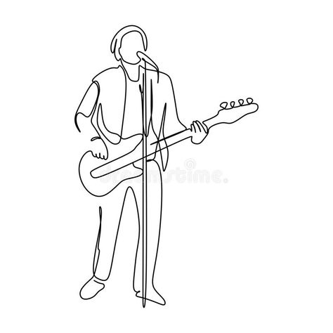 Someone Singing Drawing, Person Singing Drawing, Man Singing Drawing, Guy Playing Guitar Sketch, Girl Singing Drawing, Guitarist Illustration, Single Line Drawing, Song Play, Play Music