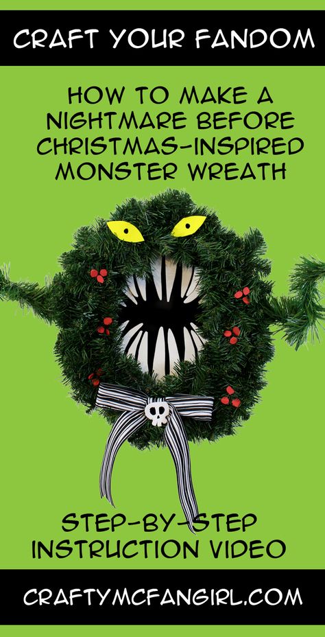 Make A Monster, Nightmare Before Christmas Wreath, Nightmare Before Christmas Tree, Monster Wreath, The Nightmare Before Christmas Decorations, Haunted Mansion Halloween, Nightmare Before Christmas Decorations, Christmas Decorations Diy Crafts, Christmas Crafty