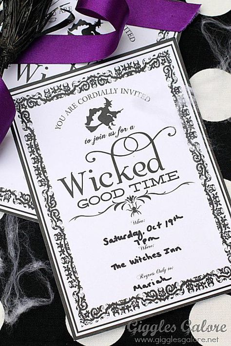 21 Free Halloween Invites That Your Guests Will Love: Witches Party Invitation from Giggles Galore Witch Dinner Party Invitations, Witch Party Invitations, Wicked Birthday, Free Halloween Invitations, Witches Party, Halloween Bunco, Wicked Party, Printable Halloween Invitations, Witches Tea