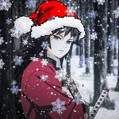 Demon Slayer Happy New Year, Giyu Christmas Pfp, Giyuu Christmas Pfp, Sanemi Christmas Pfp, Giyuu Christmas, Giyu Christmas, Douma Christmas, Demon Slayer Christmas Pfp, Christmas Anime Pfp Aesthetic